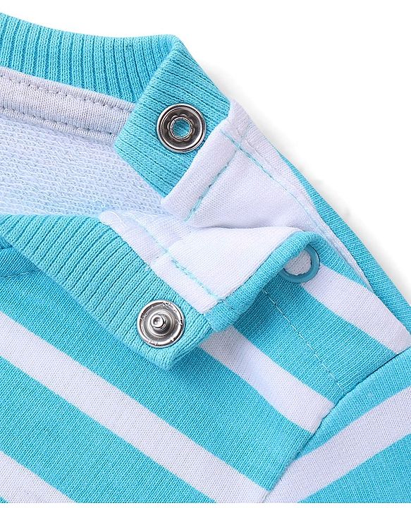 Babyhug Cotton Knit Full Sleeves Striped Sweat Shirt with Fox Graphics - Blue
