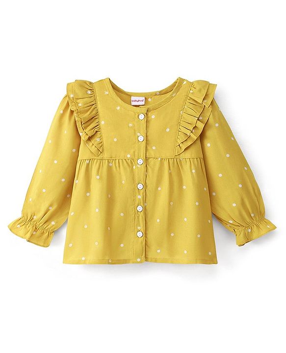Babyhug Rayon Woven Full Sleeves Top with Polka Dots Print - Yellow
