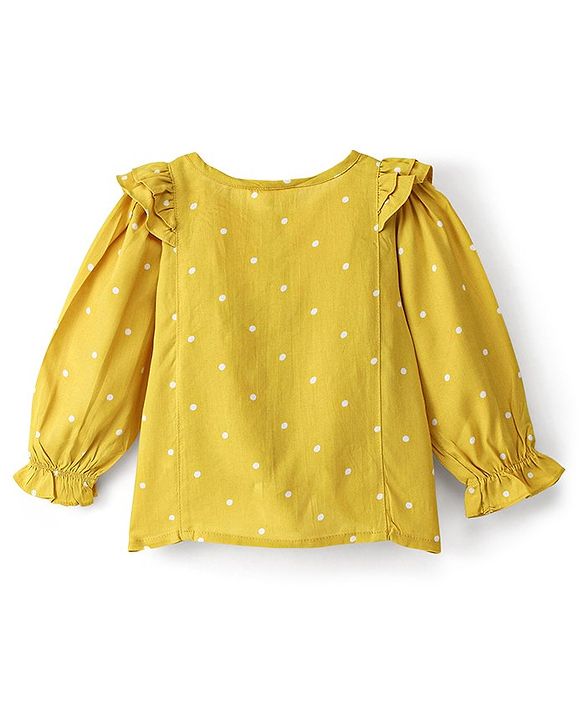 Babyhug Rayon Woven Full Sleeves Top with Polka Dots Print - Yellow