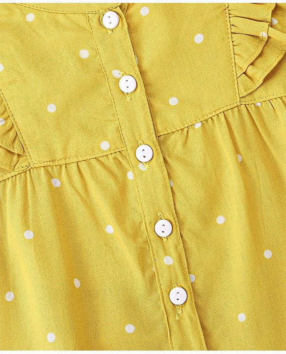 Babyhug Rayon Woven Full Sleeves Top with Polka Dots Print - Yellow