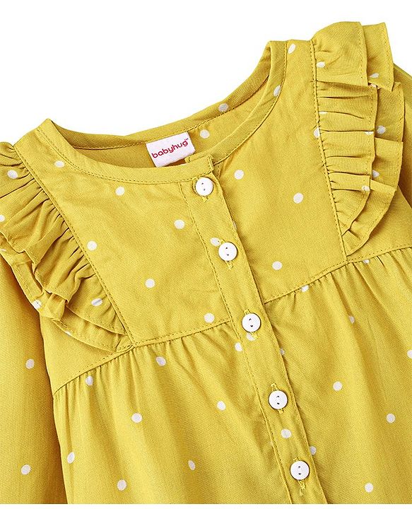 Babyhug Rayon Woven Full Sleeves Top with Polka Dots Print - Yellow