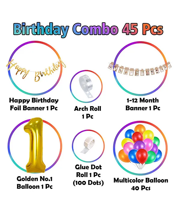 Multicolor Balloon Happy Birthday Decoration For Kids- 45pcs