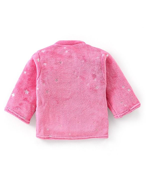 Babyhug Velour Knit Full Sleeves Foil Star Printed Winter Night Suit - Pink