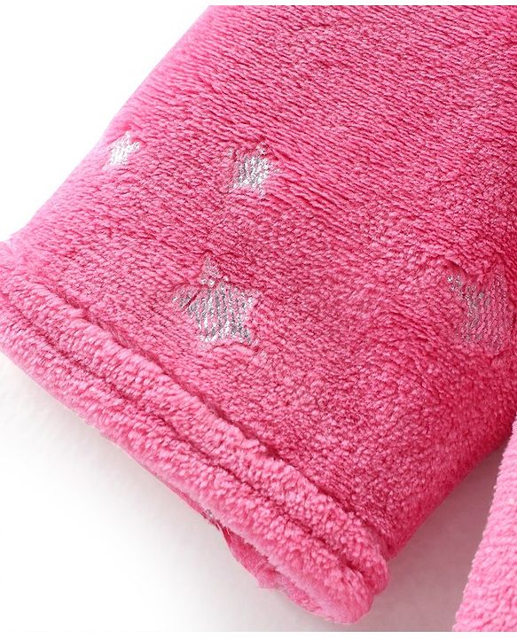 Babyhug Velour Knit Full Sleeves Foil Star Printed Winter Night Suit - Pink
