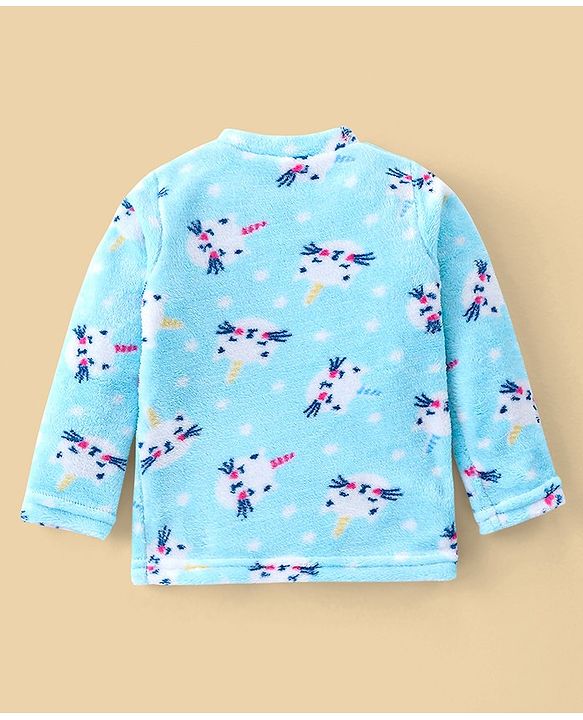 Babyhug Velour Knit Full Sleeves Winter Night Suit Kitty Print - Blue