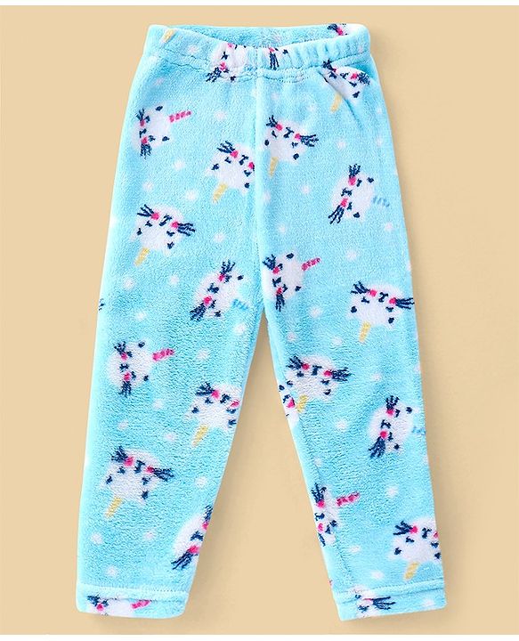 Babyhug Velour Knit Full Sleeves Winter Night Suit Kitty Print - Blue