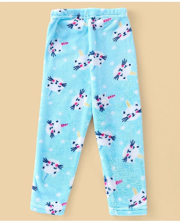 Babyhug Velour Knit Full Sleeves Winter Night Suit Kitty Print - Blue