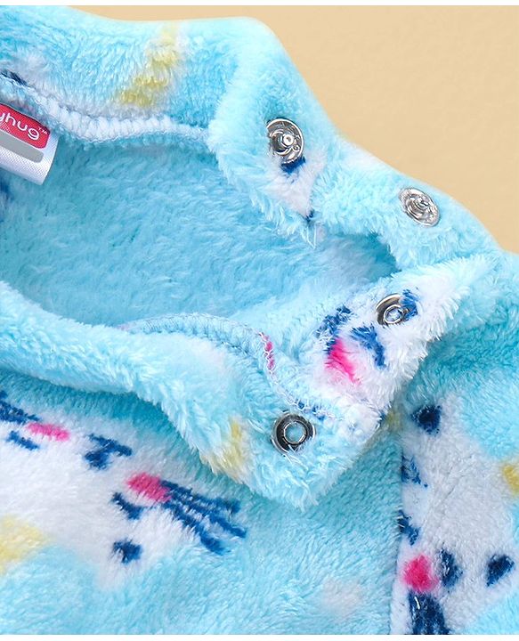 Babyhug Velour Knit Full Sleeves Winter Night Suit Kitty Print - Blue