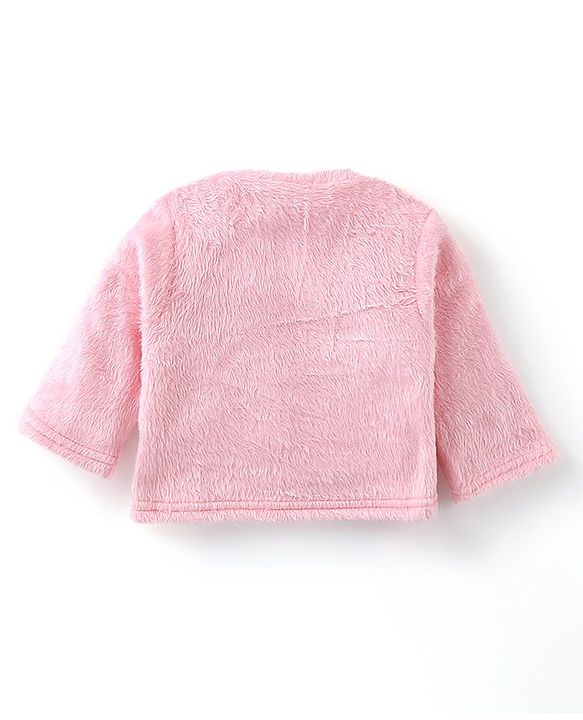 Babyhug Velour Knit Full Sleeves Winter Wear Night Suit with Cloud Applique - Pink