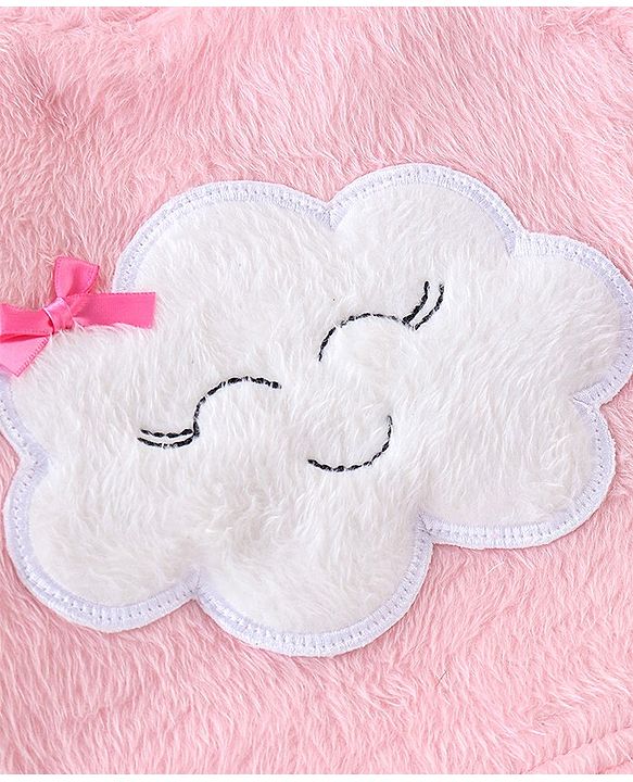 Babyhug Velour Knit Full Sleeves Winter Wear Night Suit with Cloud Applique - Pink