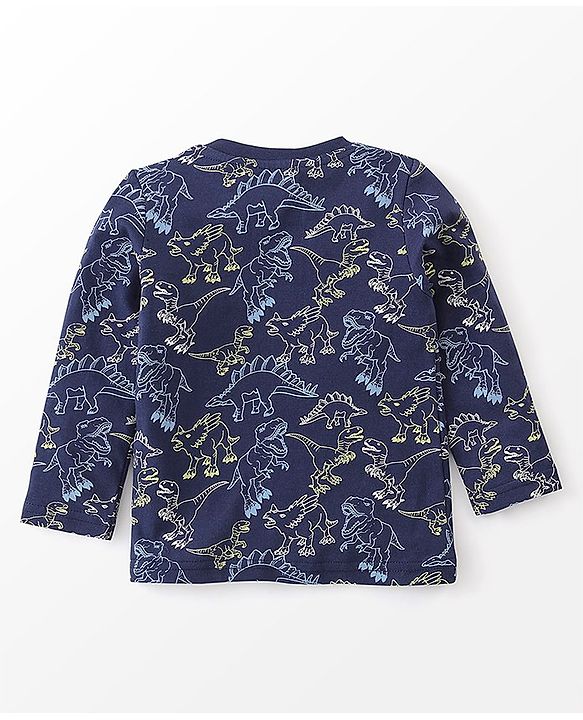 Babyhug Cotton Knit Full Sleeves Night Suit Dino Print - Navy Blue