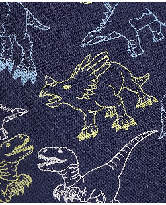 Babyhug Cotton Knit Full Sleeves Night Suit Dino Print - Navy Blue