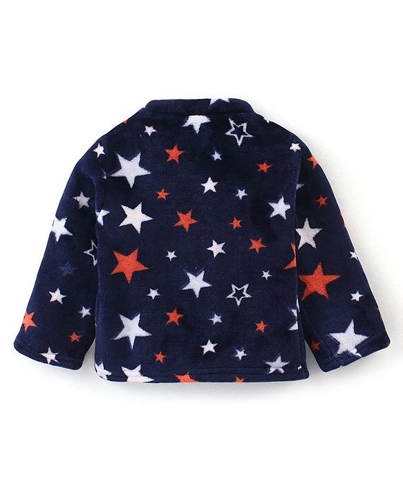 Babyhug Velour Knit Full Sleeves Night Suit Stars Print - Navy Blue