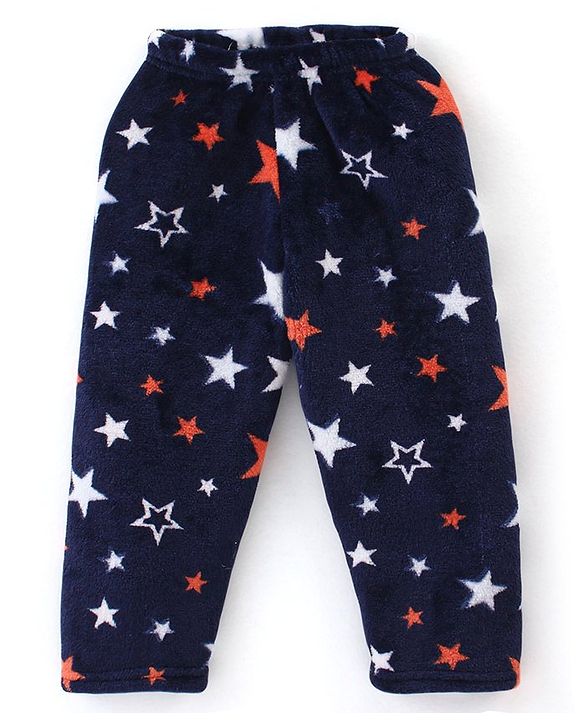 Babyhug Velour Knit Full Sleeves Night Suit Stars Print - Navy Blue