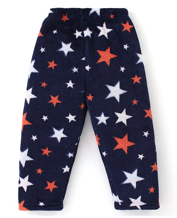 Babyhug Velour Knit Full Sleeves Night Suit Stars Print - Navy Blue