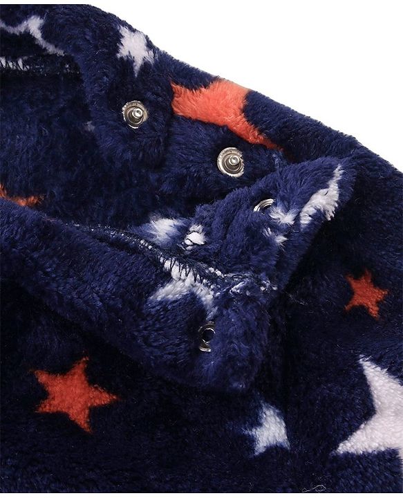 Babyhug Velour Knit Full Sleeves Night Suit Stars Print - Navy Blue