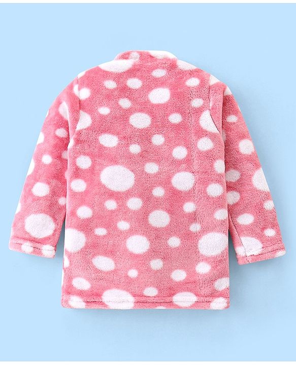 Babyhug Velour Knit Full Sleeves Winter Night Suit Circles Print - Pink