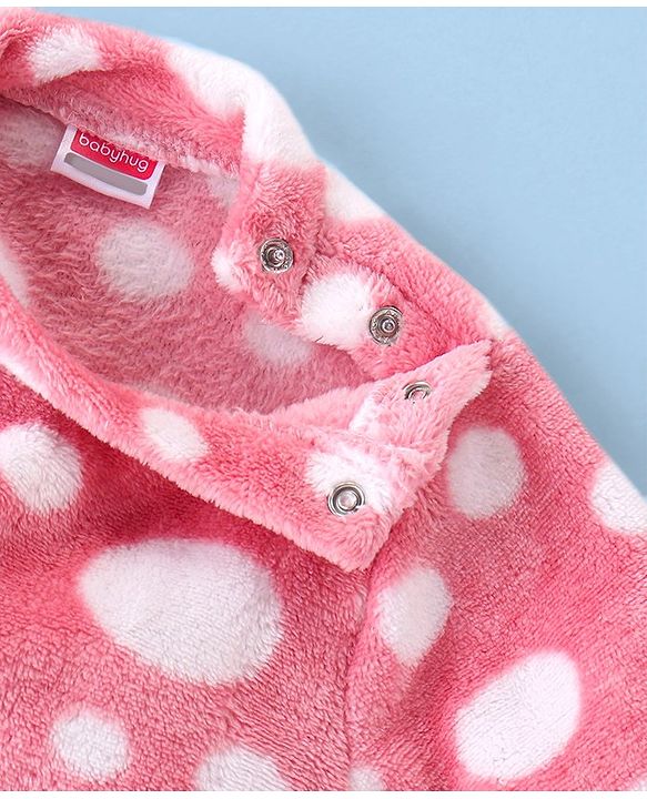 Babyhug Velour Knit Full Sleeves Winter Night Suit Circles Print - Pink