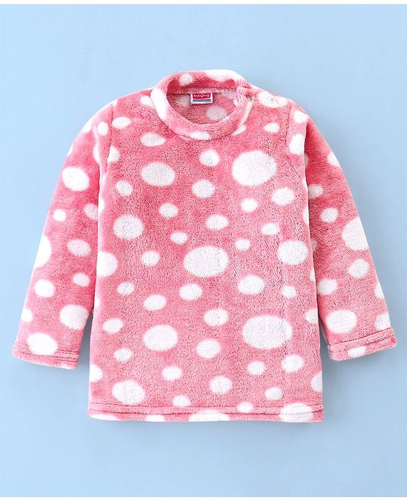 Babyhug Velour Knit Full Sleeves Winter Night Suit Circles Print - Pink