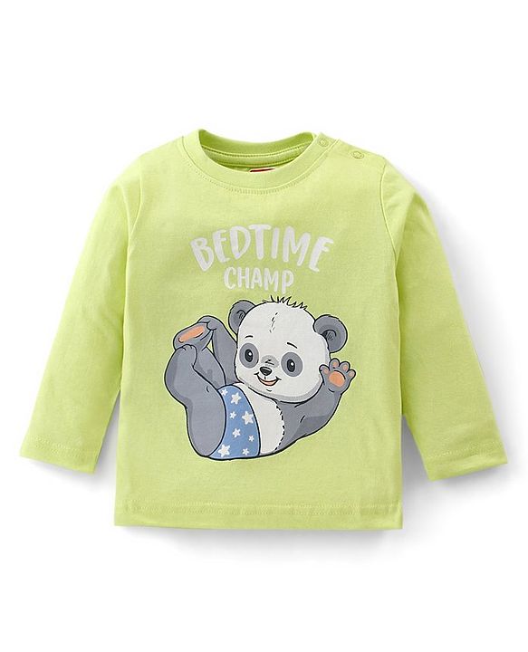 Babyhug Cotton Knit Full Sleeves Bear Print Night Suit - Green & Blue