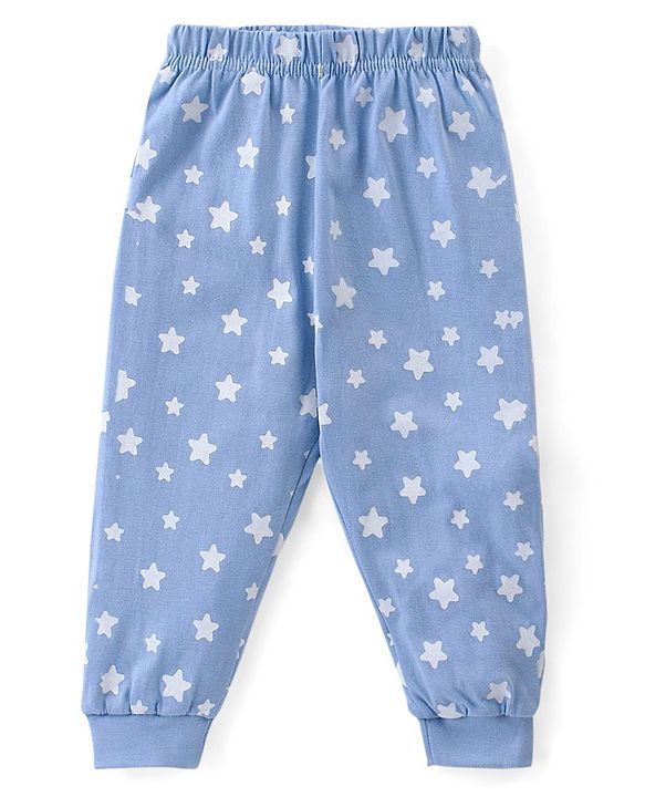 Babyhug Cotton Knit Full Sleeves Bear Print Night Suit - Green & Blue