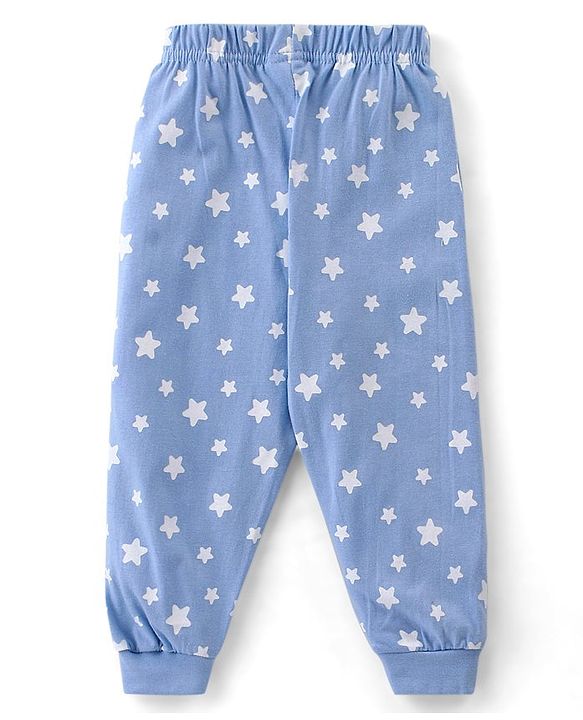 Babyhug Cotton Knit Full Sleeves Bear Print Night Suit - Green & Blue