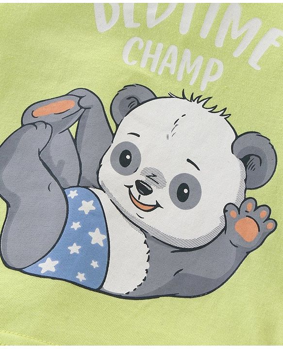 Babyhug Cotton Knit Full Sleeves Bear Print Night Suit - Green & Blue