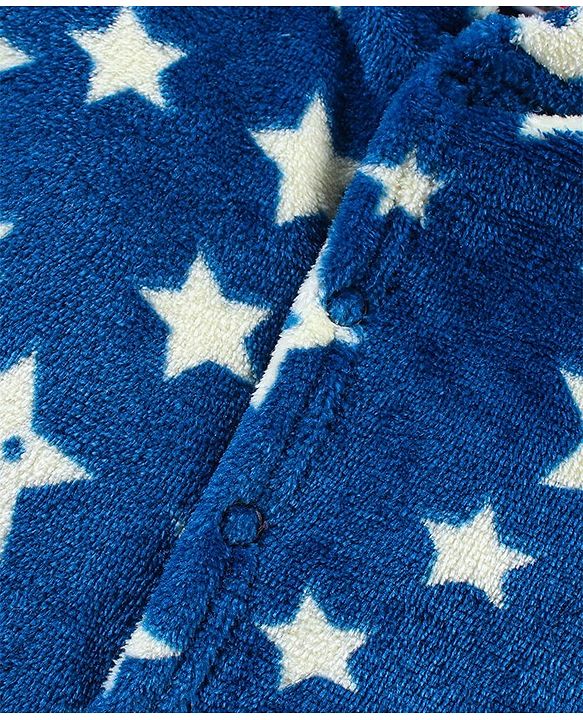 Babyhug Velour Full Sleeves Winter Wear Sleep Suit Star Print - Navy Blue