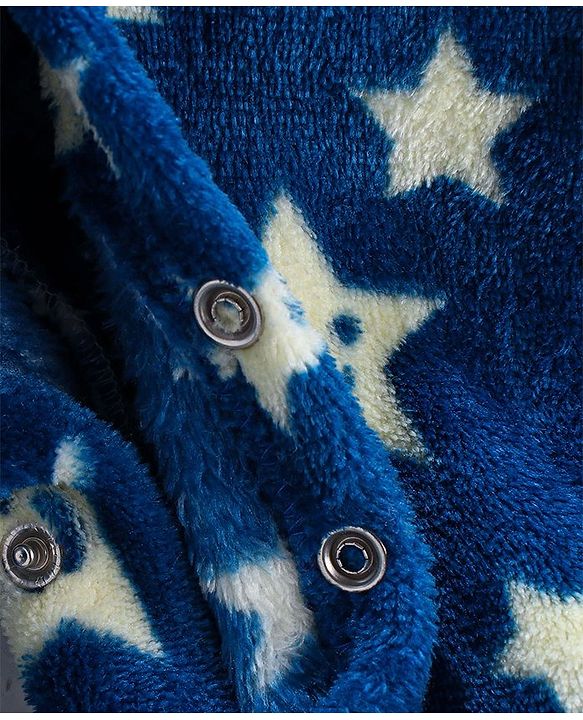 Babyhug Velour Full Sleeves Winter Wear Sleep Suit Star Print - Navy Blue