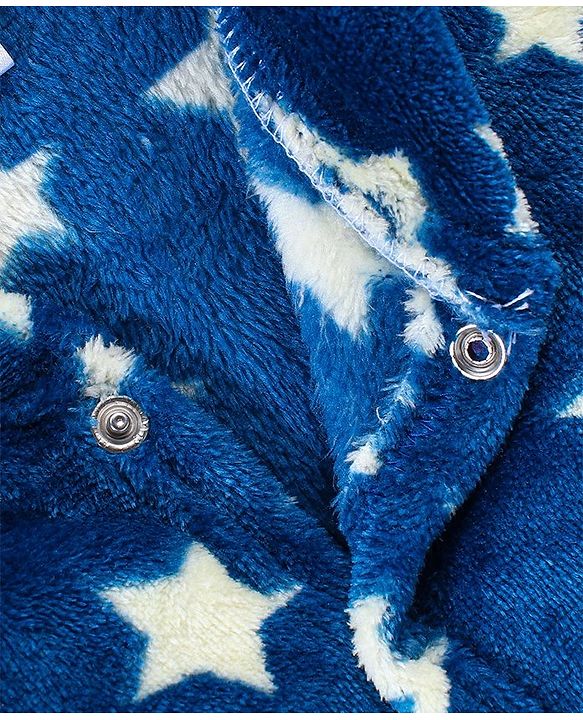 Babyhug Velour Full Sleeves Winter Wear Sleep Suit Star Print - Navy Blue