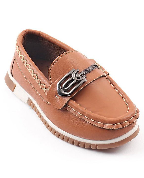 Cute Walk by Babyhug Slip On Solid Formal & Partywear Shoes with Chain Applique - Brown