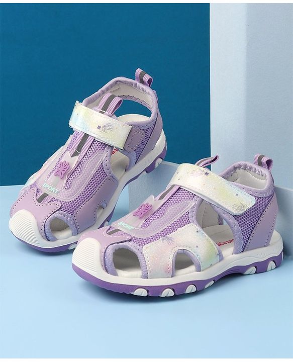 Cute Walk by Babyhug Sandals Velcro Closure with Butterfly Applique - Purple
