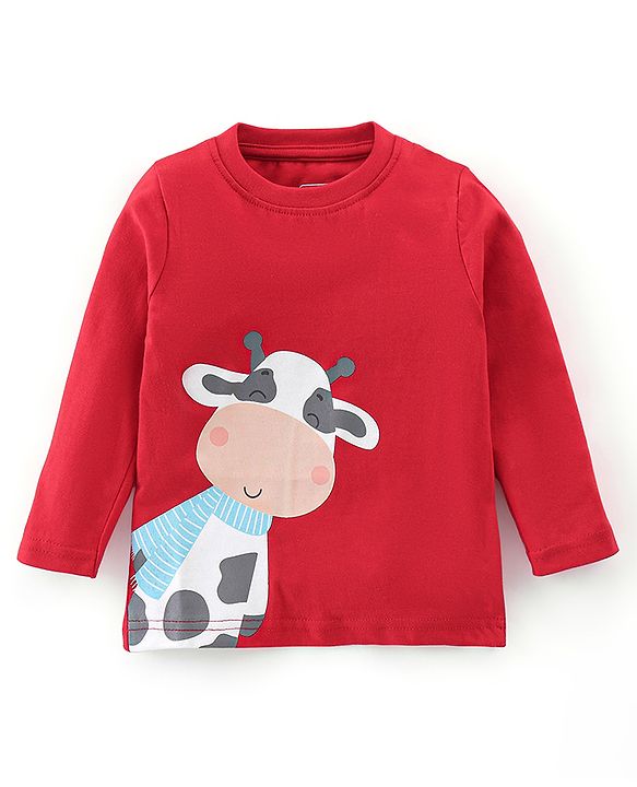 Babyhug Cotton Knit Full Sleeves Night Suit Cow Print - Red