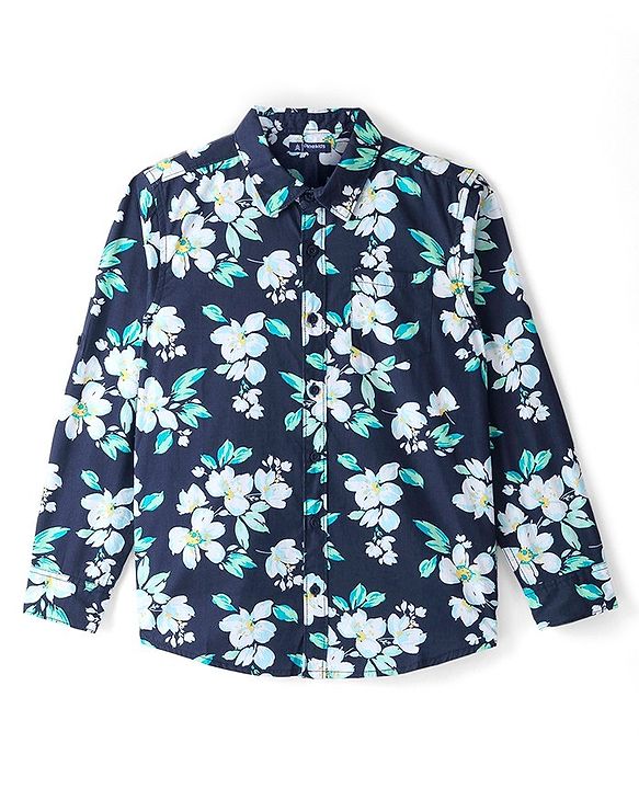 Pine Kids Cotton Full Sleeves Shirt Floral Print- Navy Blue