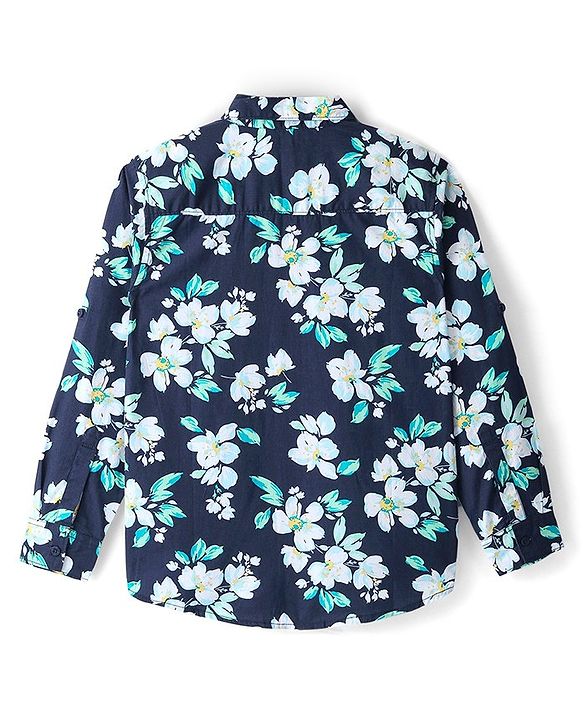 Pine Kids Cotton Full Sleeves Shirt Floral Print- Navy Blue