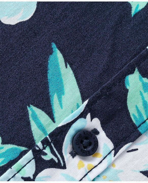 Pine Kids Cotton Full Sleeves Shirt Floral Print- Navy Blue