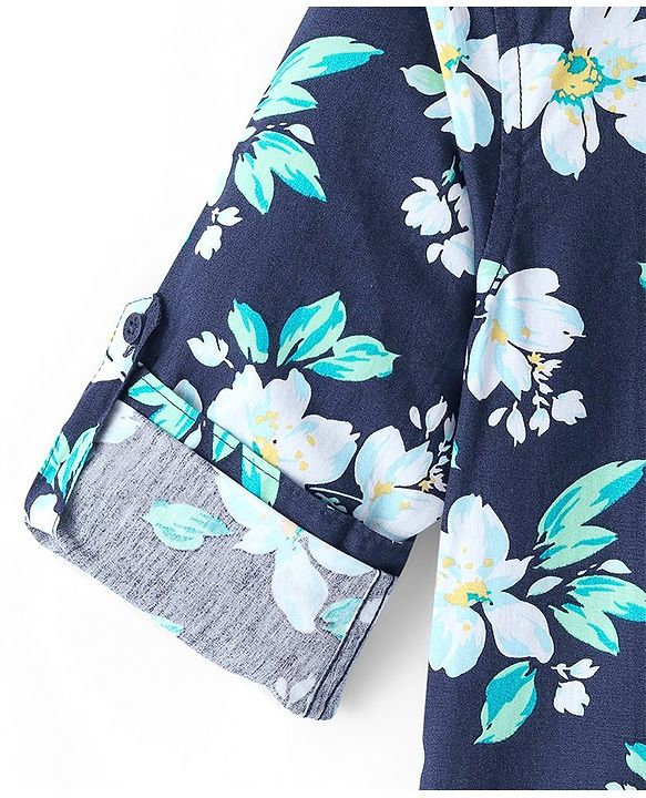 Pine Kids Cotton Full Sleeves Shirt Floral Print- Navy Blue