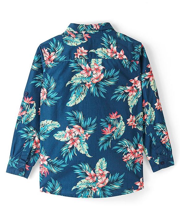 Pine Kids Viscose Woven Full Sleeves Floral Printed Shirt - Blue