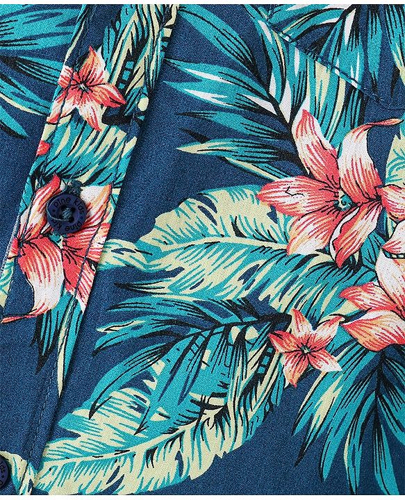 Pine Kids Viscose Woven Full Sleeves Floral Printed Shirt - Blue