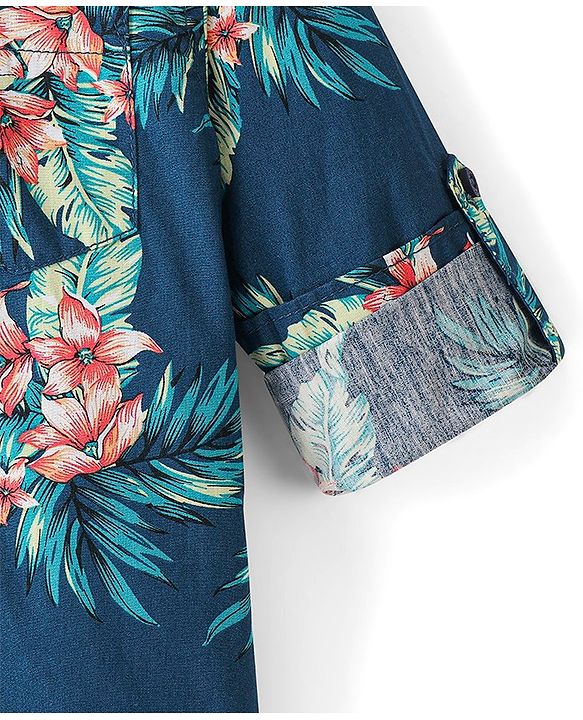 Pine Kids Viscose Woven Full Sleeves Floral Printed Shirt - Blue