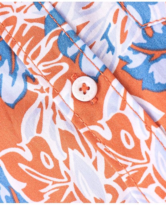 Pine Kids 100% Cotton Full Sleeves Leaves Printed Shirt - Orange