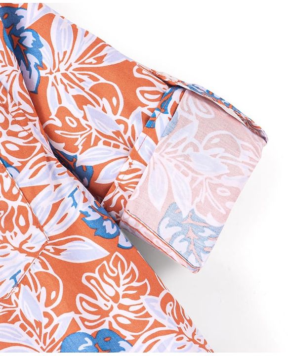 Pine Kids 100% Cotton Full Sleeves Leaves Printed Shirt - Orange
