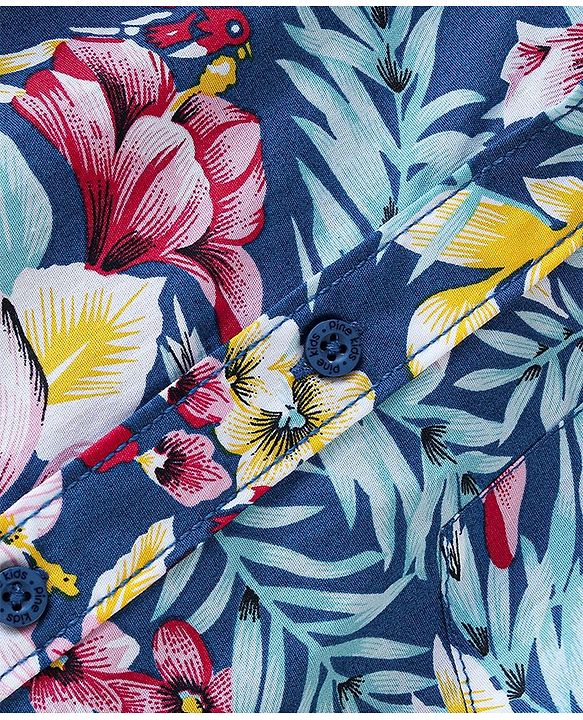 Pine Kids 100% Cotton Full Sleeves Floral Printed Shirt - Blue