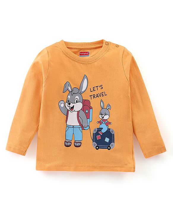 Babyhug Cotton Knit Full Sleeves Night Suit Bunny Print - Orange