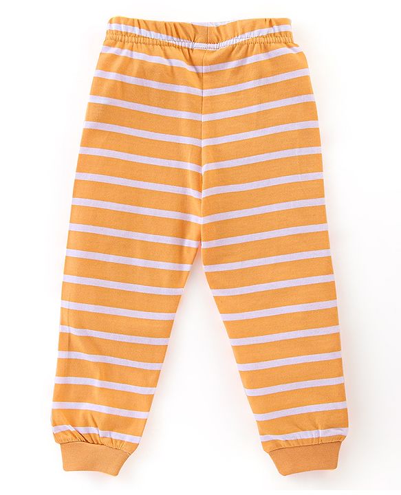 Babyhug Cotton Knit Full Sleeves Night Suit Bunny Print - Orange