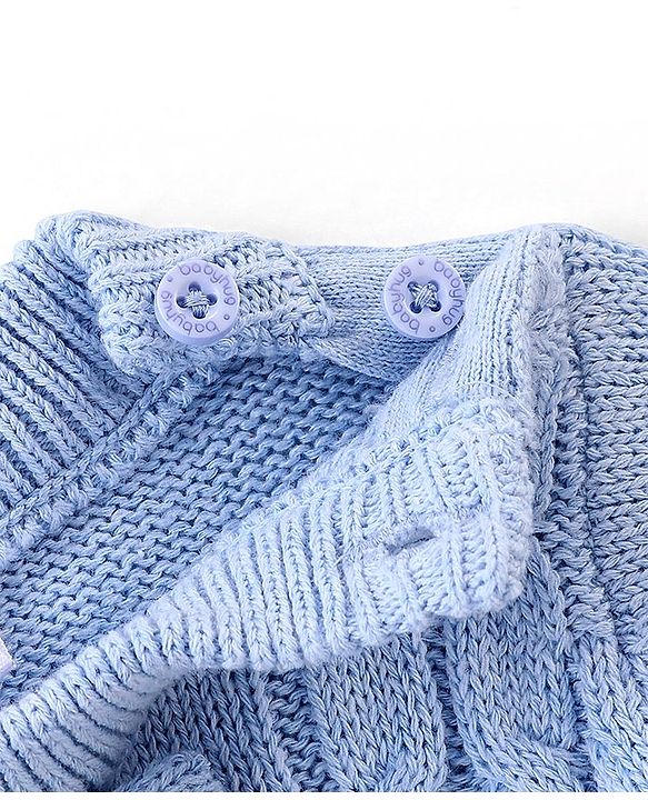 Babyhug Organic Cotton Full Sleeves Winter Wear Romper with Bow - Blue
