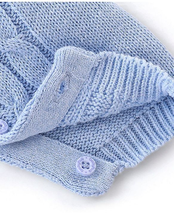 Babyhug Organic Cotton Full Sleeves Winter Wear Romper with Bow - Blue