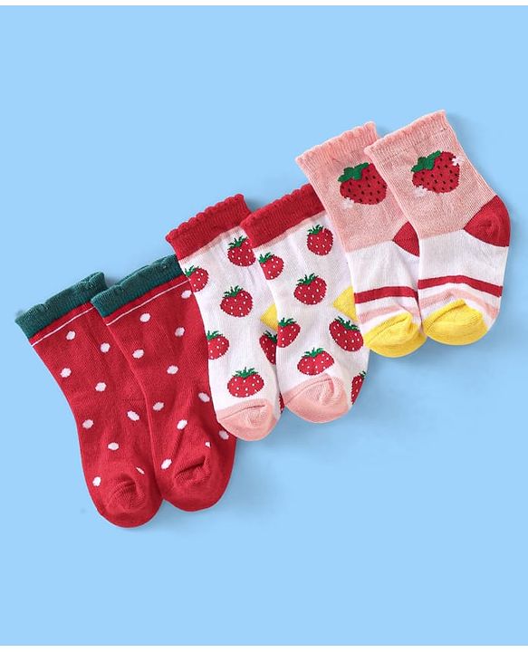 Cute Walk Disney by Babyhug Anti Bacterial Ankle Length Non Terry Socks Mickey Design Pack of 3 - Red & White