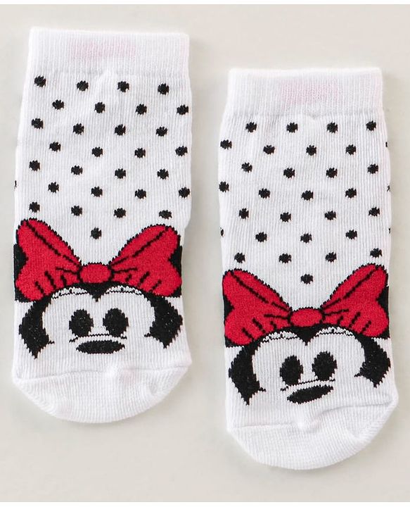 Cute Walk Disney by Babyhug Anti Bacterial Ankle Length Non Terry Socks Mickey Design Pack of 3 - Red & White
