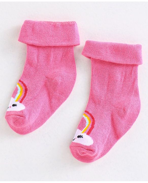 Cute Walk by Babyhug Anti Bacterial Ankle Length Non Terry Socks Unicorn Design Pack of 7 - Pink & White